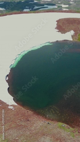 Vertical Aerial View of Volcanic Crater Lake
