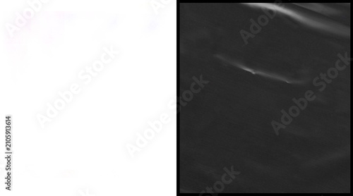 Quadro su tela Crumpled black plastic texture background, wrinkled dark polyethylene film surfa