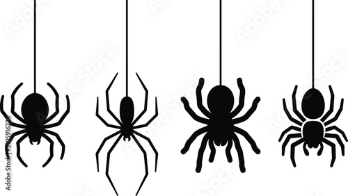 Slika na platnu Halloween spider vector illustration, four spiders hanging