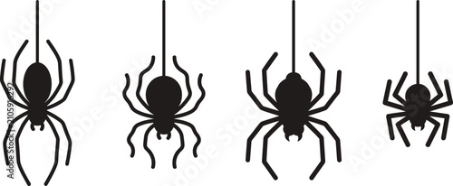 Картината върху платно Halloween spider vector illustration, four spiders hanging