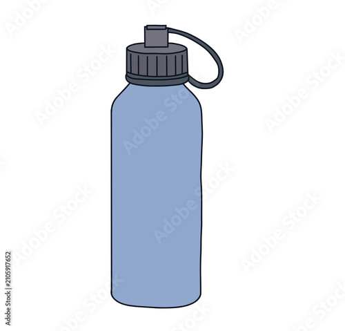 Blaue Trinkflasche mit Schraubverschluss und Trageschlaufe als Illustration