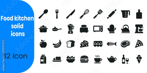 Kitchen icon set 32 black glyphs for culinary restaurant design