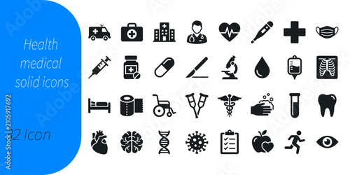 32 black healthcare icons medical symbols for websites apps and presentations