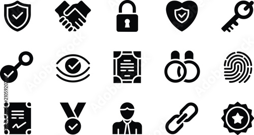 Принти на полотні Trust icons, vector icon set in outline, solid, flat and colorful styles represe