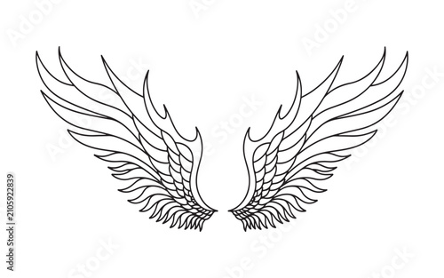 Decorative Angel Wings Outline Tattoo Design Isolated on White Background Vector Illustration