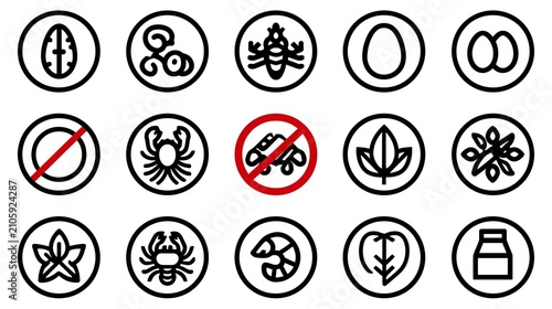 Fifteen circular featuring religious, cultural, and universal symbols in red and black