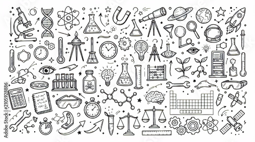 Hand Drawn Science and Laboratory Education Doodle Set Collection