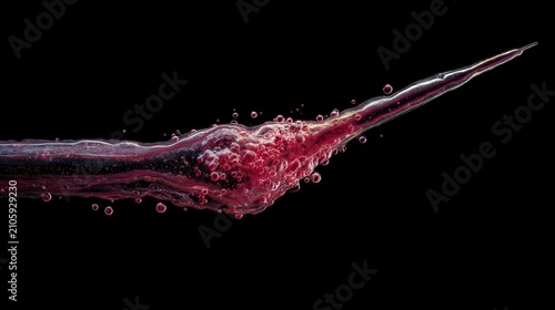 Red Liquid Stream with Bubbles on Black Background Illustration
