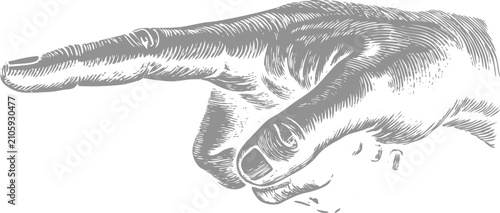 Vintage Engraved Pointing Hand Vector Illustration with Antique Woodcut Style Isolated on Transparent Background