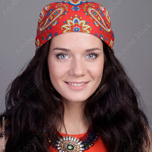 Studio portrait of a young beautiful brunette model
