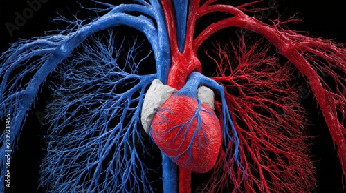 Human Heart Anatomy with Blood Vessels Medical Illustration