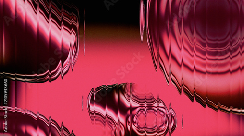 Abstract Red 3D Glass Background with Liquid Chrome Ripples