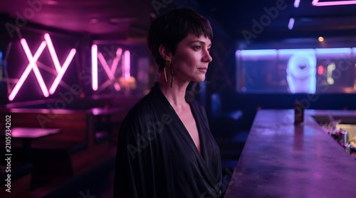 Fashion woman in neon light