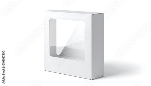 Isolated white cardboard box with a clear plastic window, packaging design, product display mockup