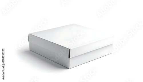 Isolated white gift box with lid closed on a plain white background, simple packaging.