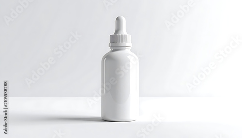 Isolated white glass dropper bottle with a cap and precise measurement applicator, clean studio shot