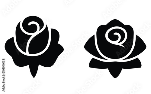 Fényképezés Spiral rose flower and blooming blossom icons set, stylized botanical rose bud h