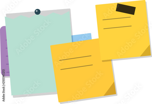 A collection of colorful sticky notes and paper sheets for office planning