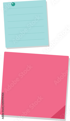 A light blue lined notepad and a blank pink sticky note on white background