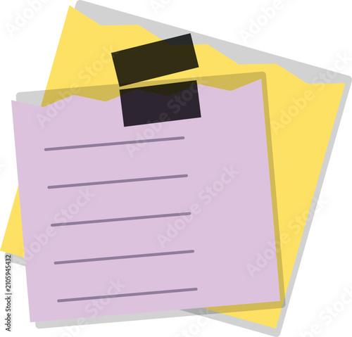 A pair of overlapping yellow and purple sticky notes on a white background