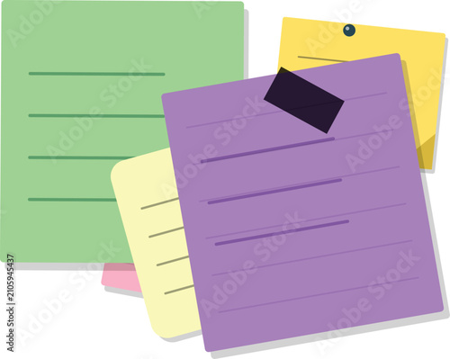 A colorful collection of various sticky notes arranged in a layered stack