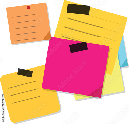 A collection of colorful sticky notes arranged on a plain white background
