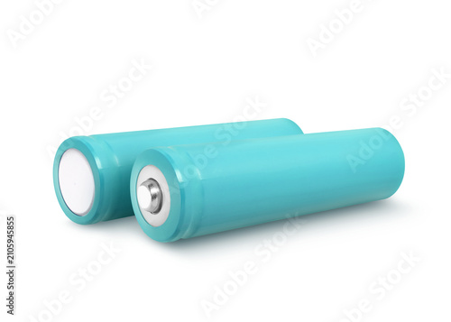Foto Alkaline batteries in cyan color on transparent background