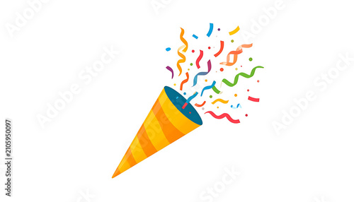 Popper exploding with colorful confetti and streamers, celebration and party element
