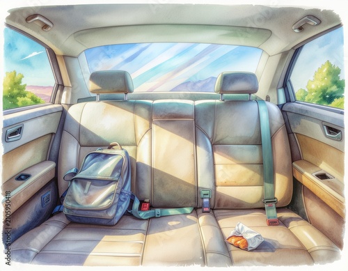 Asiento trasero de auto con objeto olvidado