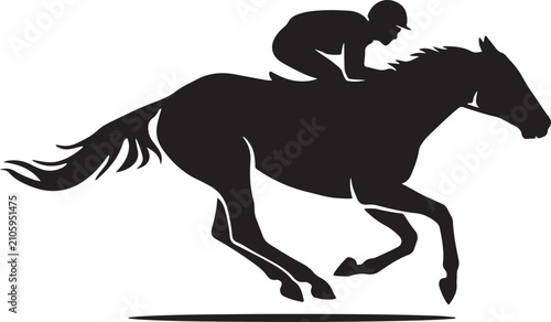 Horse Racing Jockey Silhouette Vector Illustration Galloping Racehorse Icon, Silhouette Icon