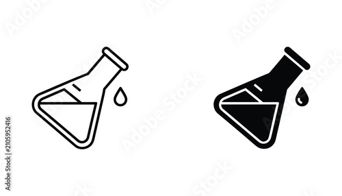 Photos Erlenmeyer flask vector icon isolated on white Black and white outline line art