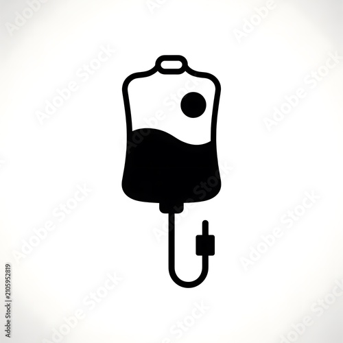 Black medical iv bag icon for hospital and health care