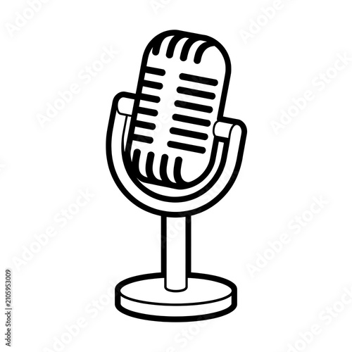 Black and white vintage microphone icon illustration