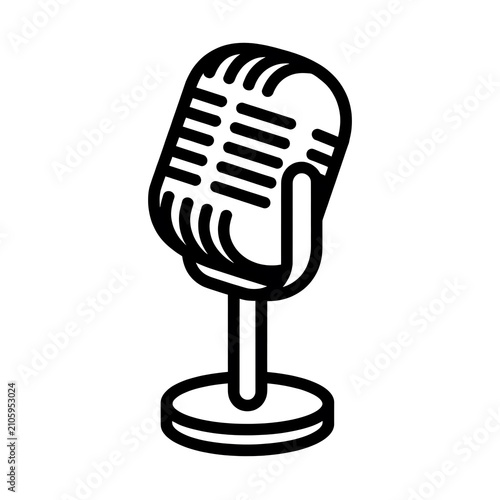 Black outline icon of a vintage retro studio microphone