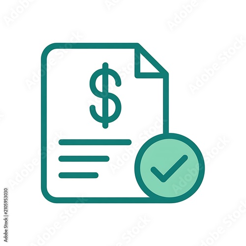Green dollar document icon with a check mark symbol