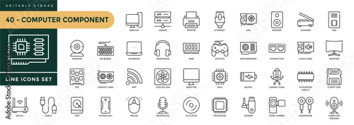 Fotografie A collection of Computer Component icons set with editable stroke