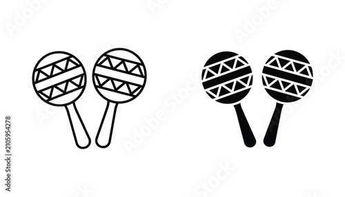Fotografía Maracas vector icon isolated on white Black and white outline line art and solid