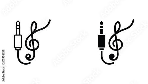Εκτύπωση καμβά Music audio jack vector icon isolated on white Black and white outline line art