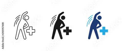 Physical therapy icon, rehabilitation exercise symbol, medical gymnastics sign, body stretch health graphic. Vector illustration