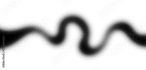 Dynamic halftone curved line. Abstract dotted pattern, flud design for background. Ribbon pattern in halftone style, consisting of many dots of different sizes. Wavy movement in dotted style. Vector 