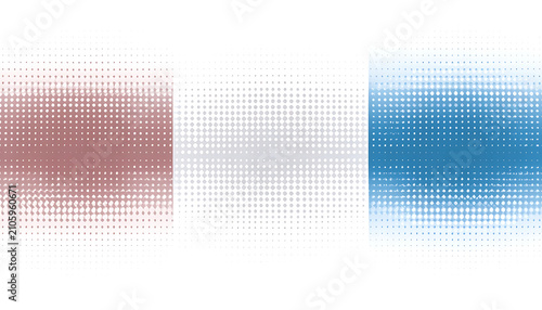 three abstract mosaic patterns in red, white, and blue color palettes, digital pattern design