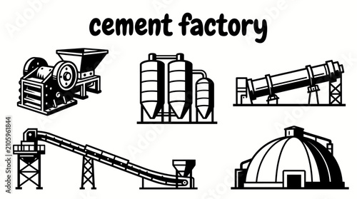 Fotografía cement manufacturing facilities featuring rotary kilns silos conveyors crushers