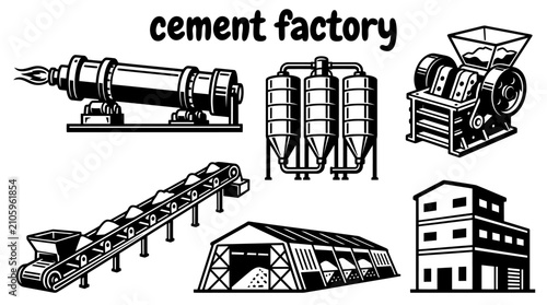 Fotografía cement manufacturing facilities featuring rotary kilns silos conveyors crushers