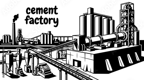 Fotografía cement manufacturing facilities featuring rotary kilns silos conveyors crushers