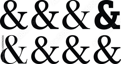 Vintage Serif Ampersand Silhouette Collection, Classic Book Typography Vectors on White