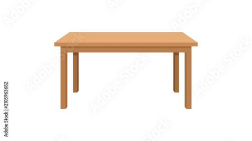 Simple wooden table with four legs isolated on a white background, clean design