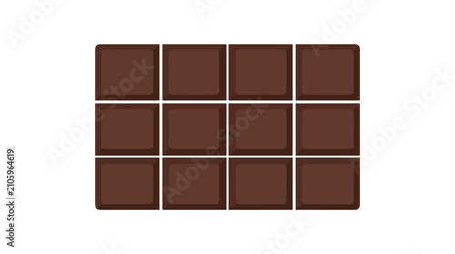 A simple illustration of a dark chocolate bar divided into twelve squares arranged in three rows and four columns on a white background