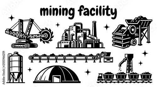 Fotografía mining facilities featuring conveyor belts crushers excavators processing plants