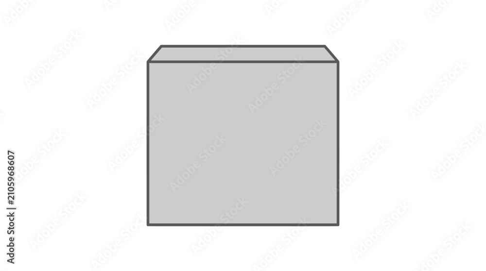 Fototapeta premium Simple Gray Cube With Dark Outline Isolated on White Background
