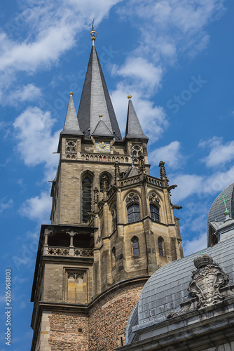 Roman Catholic Aachen Cathedral (Aachener Dom) is one of the oldest cathedrals in Europe (from 796), main Aachen's landmark and a cultural heritage. Aachen, Germany.